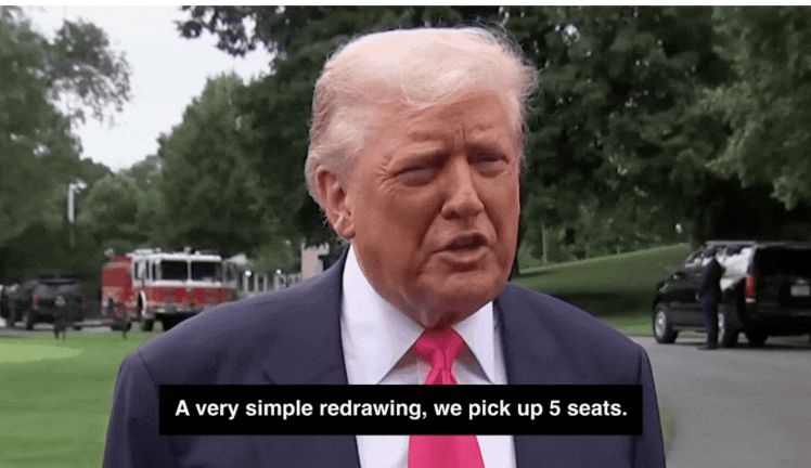 Donald Trump with captions: 'A very simple redrawing, we pick up five seats'