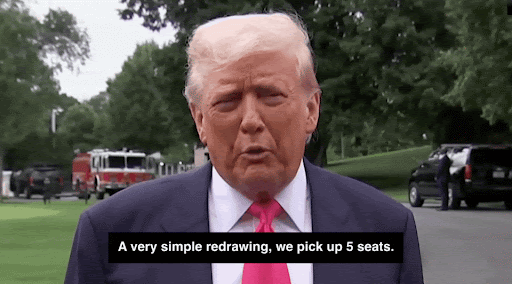 Donald Trump with captions: 'A very simple redrawing, we pick up five seats'