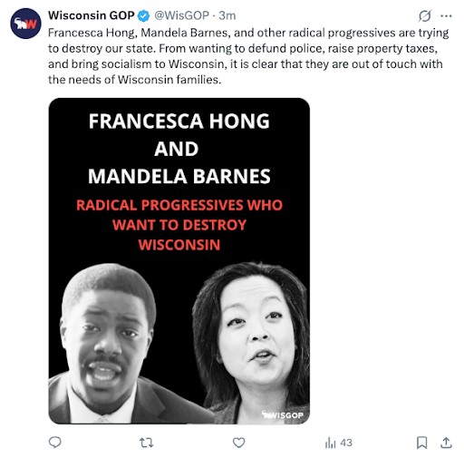 Wisconsin GOP tweet using a different Black man to call Mandela Barnes radical