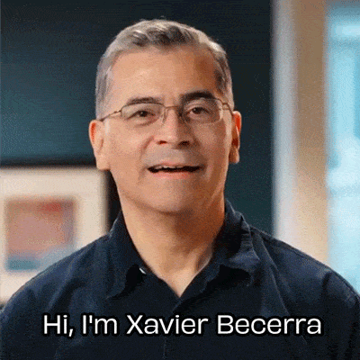 Xavier Becerra saying: "Hi, I'm Xavier Becerra and you may have heard, I am running to be governor of our great state of California."