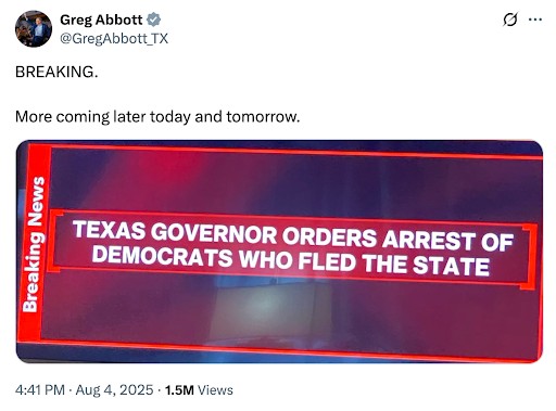 Texas Governor orders arrest of Democrats who fled the state