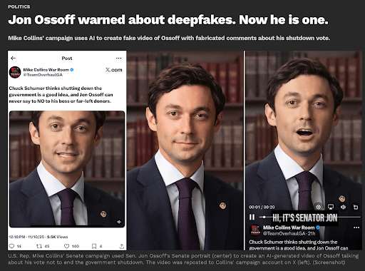 Jon Ossoff warned about deepfakes. Now he is one.
